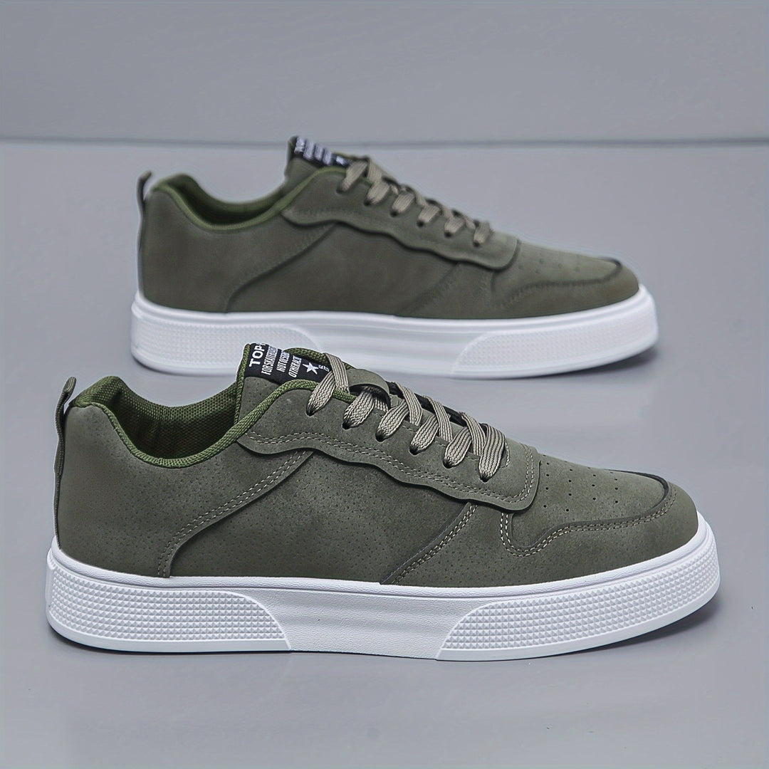 Men’s Faux Suede Lace-Up Skate Sneakers White Sole