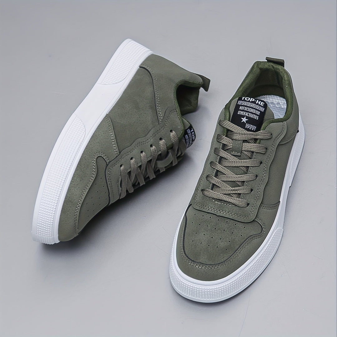 Men’s Faux Suede Lace-Up Skate Sneakers White Sole