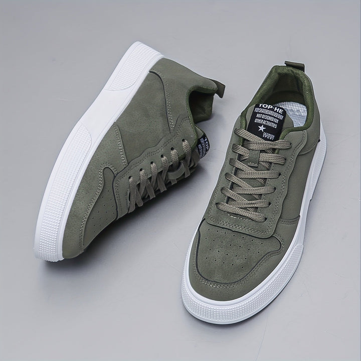 Men’s Faux Suede Lace-Up Skate Sneakers White Sole