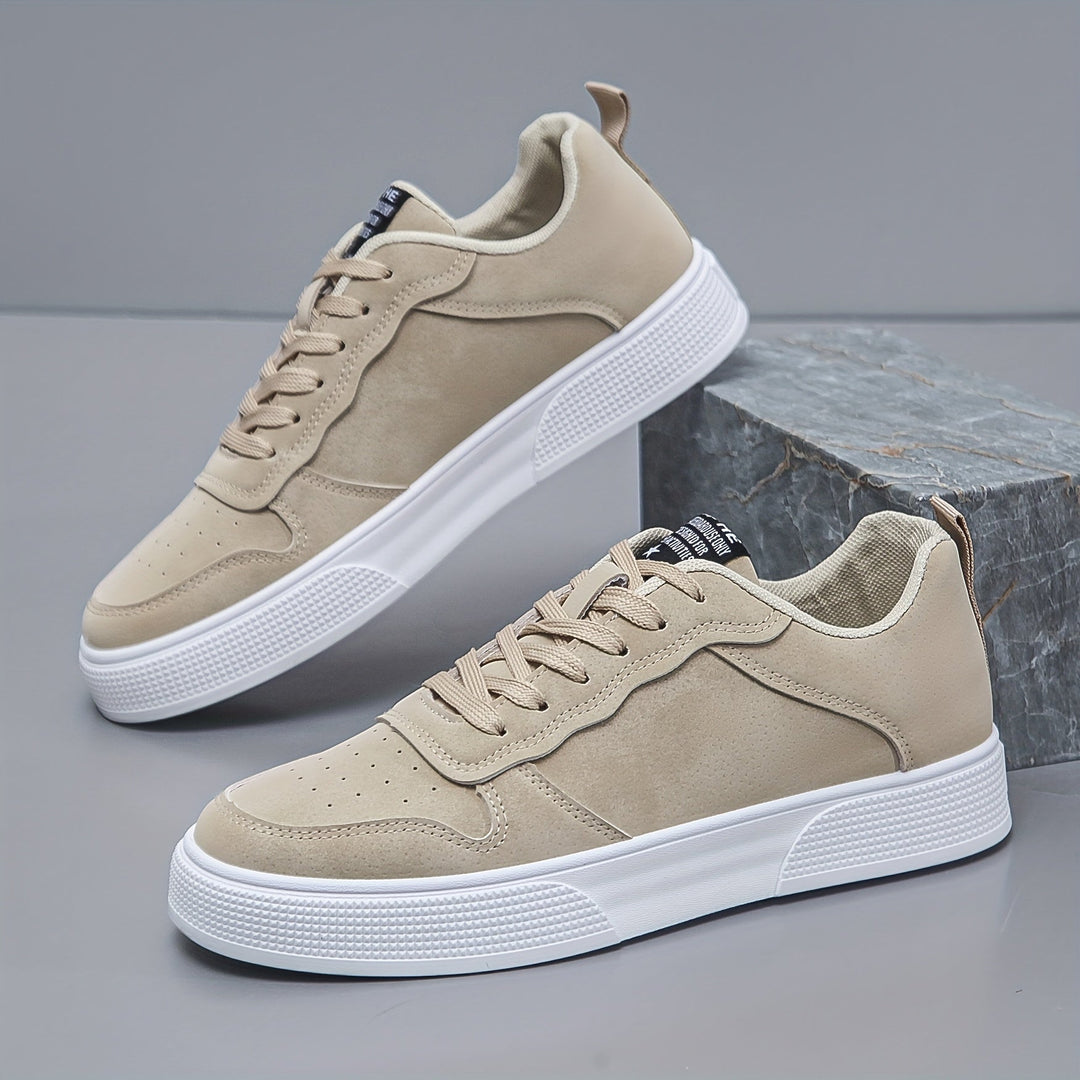 Men’s Faux Suede Lace-Up Skate Sneakers White Sole