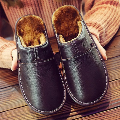 Men’s Faux Leather Fleece Lined House Slippers