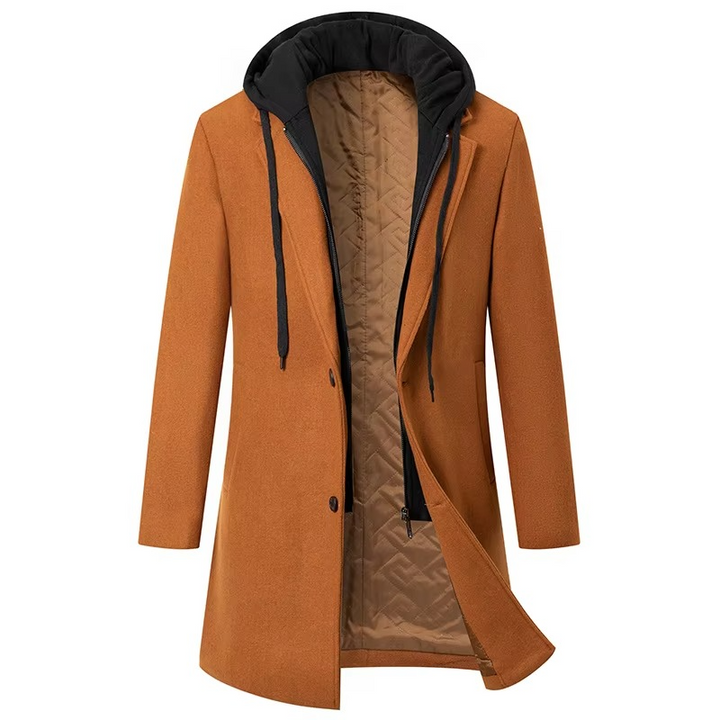 Men’s Hooded Wool-Blend Quilted Longline Overcoat