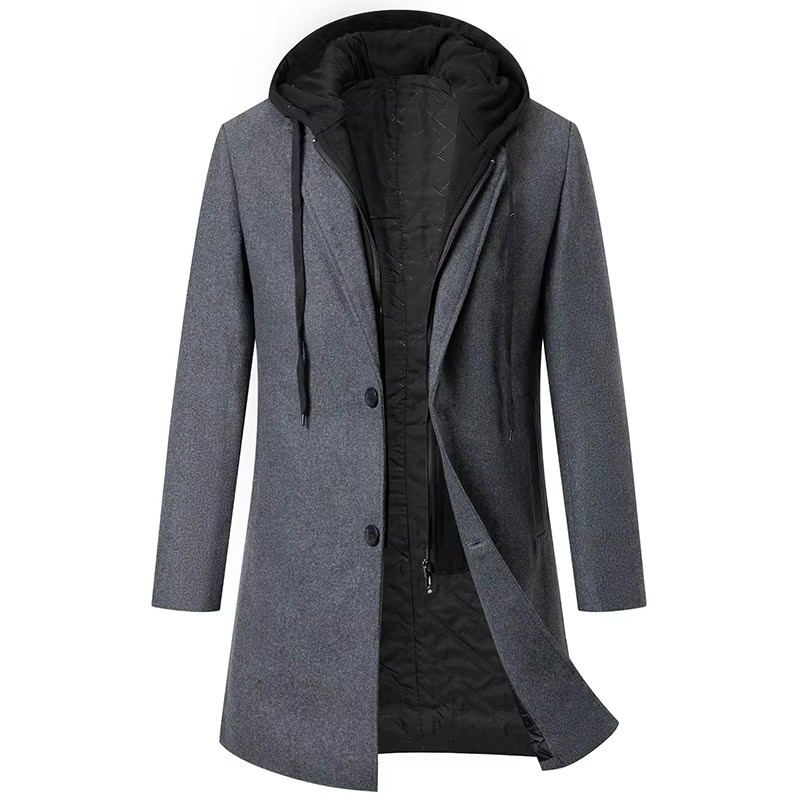 Men’s Hooded Wool-Blend Quilted Longline Overcoat