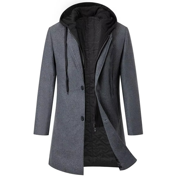 Men’s Hooded Wool-Blend Quilted Longline Overcoat