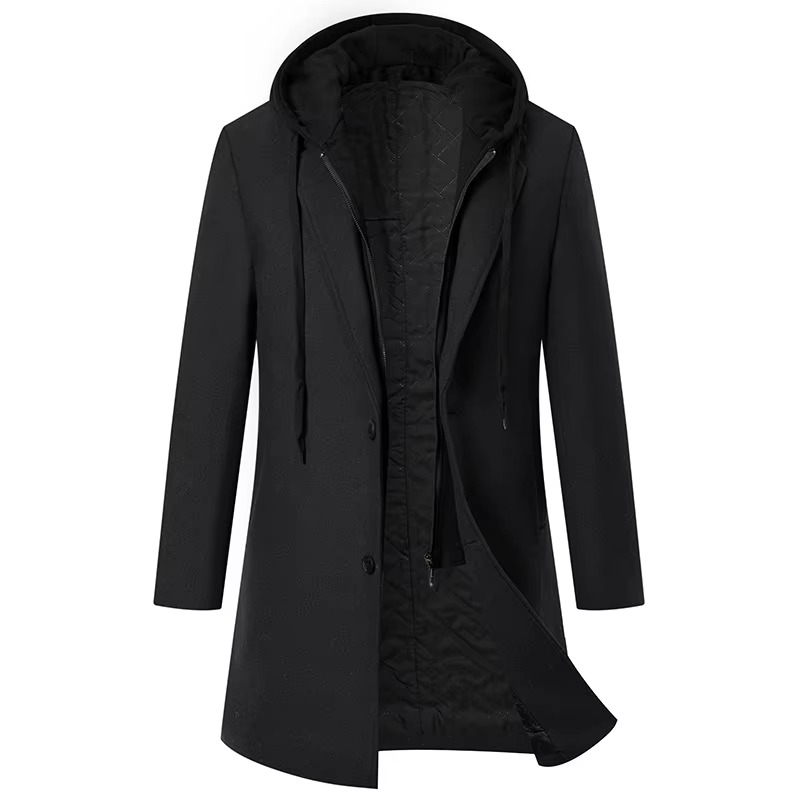 Men’s Hooded Wool-Blend Quilted Longline Overcoat