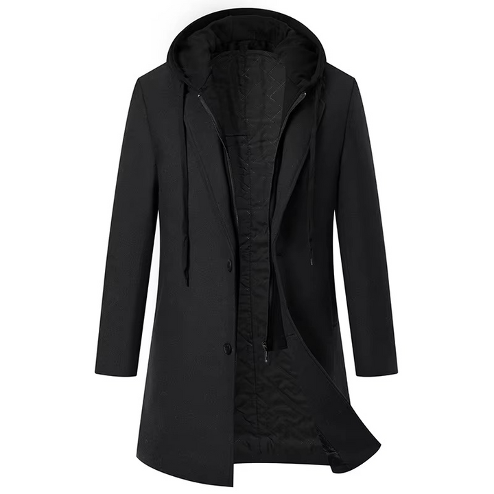 Men’s Hooded Wool-Blend Quilted Longline Overcoat