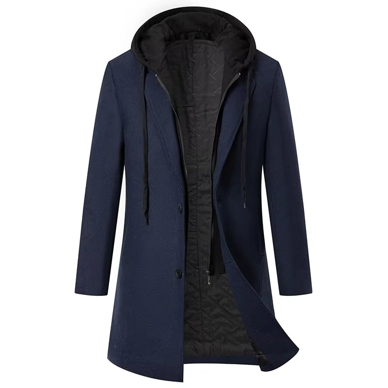 Men’s Hooded Wool-Blend Quilted Longline Overcoat
