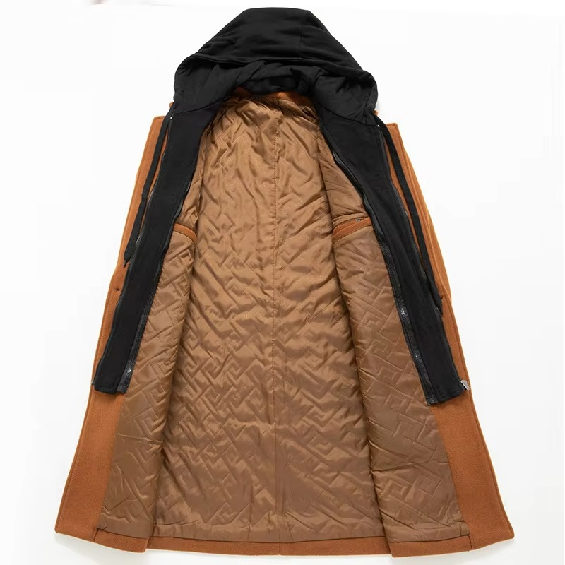 Men’s Hooded Wool-Blend Quilted Longline Overcoat
