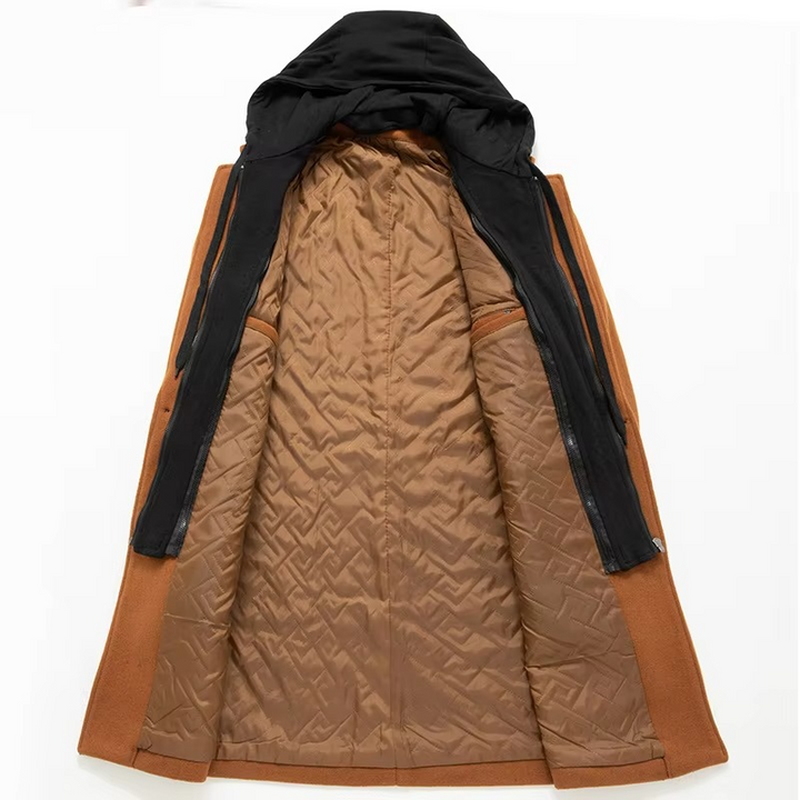Men’s Hooded Wool-Blend Quilted Longline Overcoat