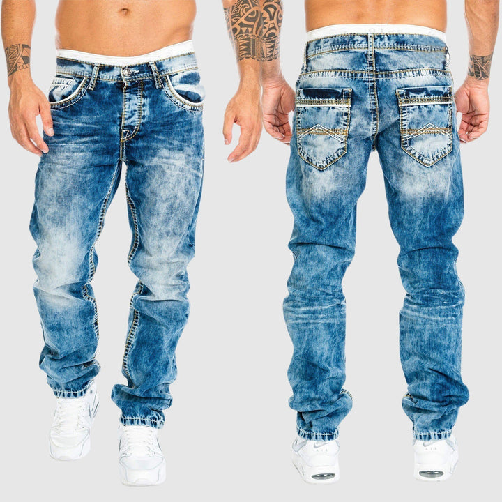 Men’s Acid Wash Distressed Relaxed Fit Jeans