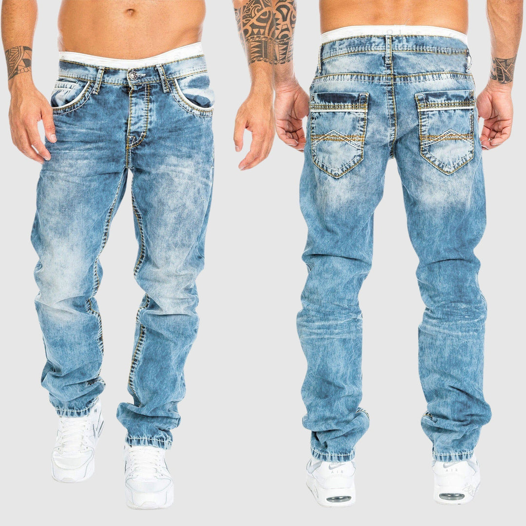 Men’s Acid Wash Distressed Relaxed Fit Jeans