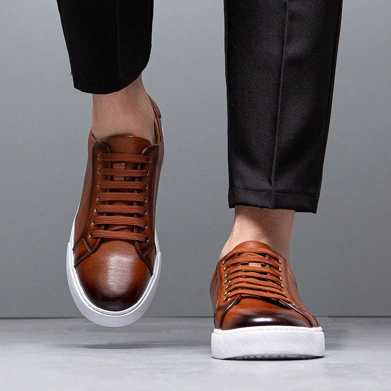 Men’s Burnished Leather Low-Profile Lace-Up Sneakers