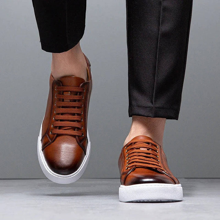 Men’s Burnished Leather Low-Profile Lace-Up Sneakers
