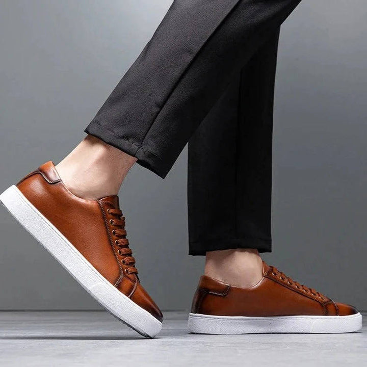 Men’s Burnished Leather Low-Profile Lace-Up Sneakers