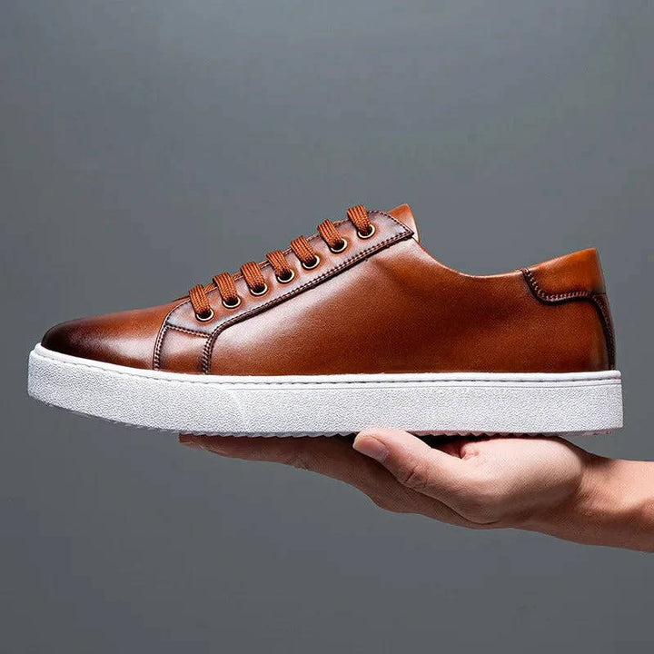 Men’s Burnished Leather Low-Profile Lace-Up Sneakers