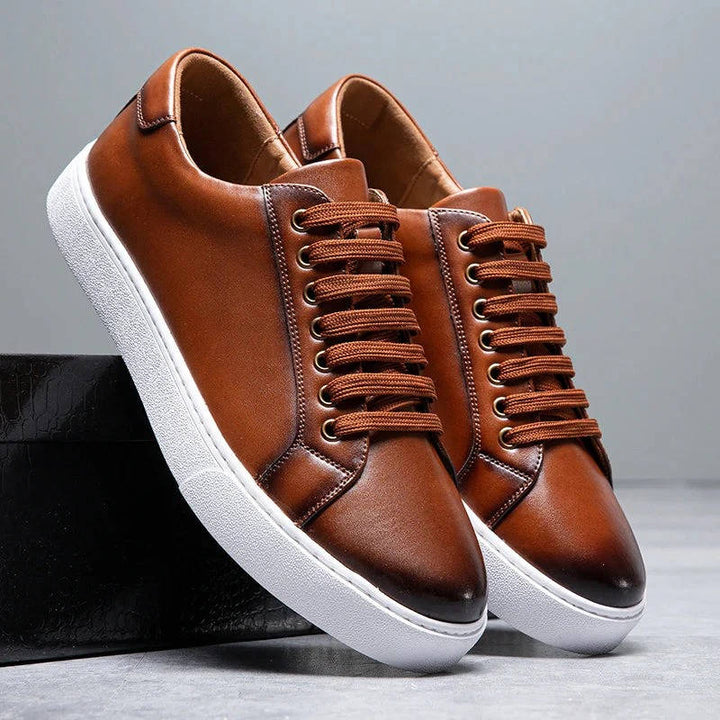 Men’s Burnished Leather Low-Profile Lace-Up Sneakers