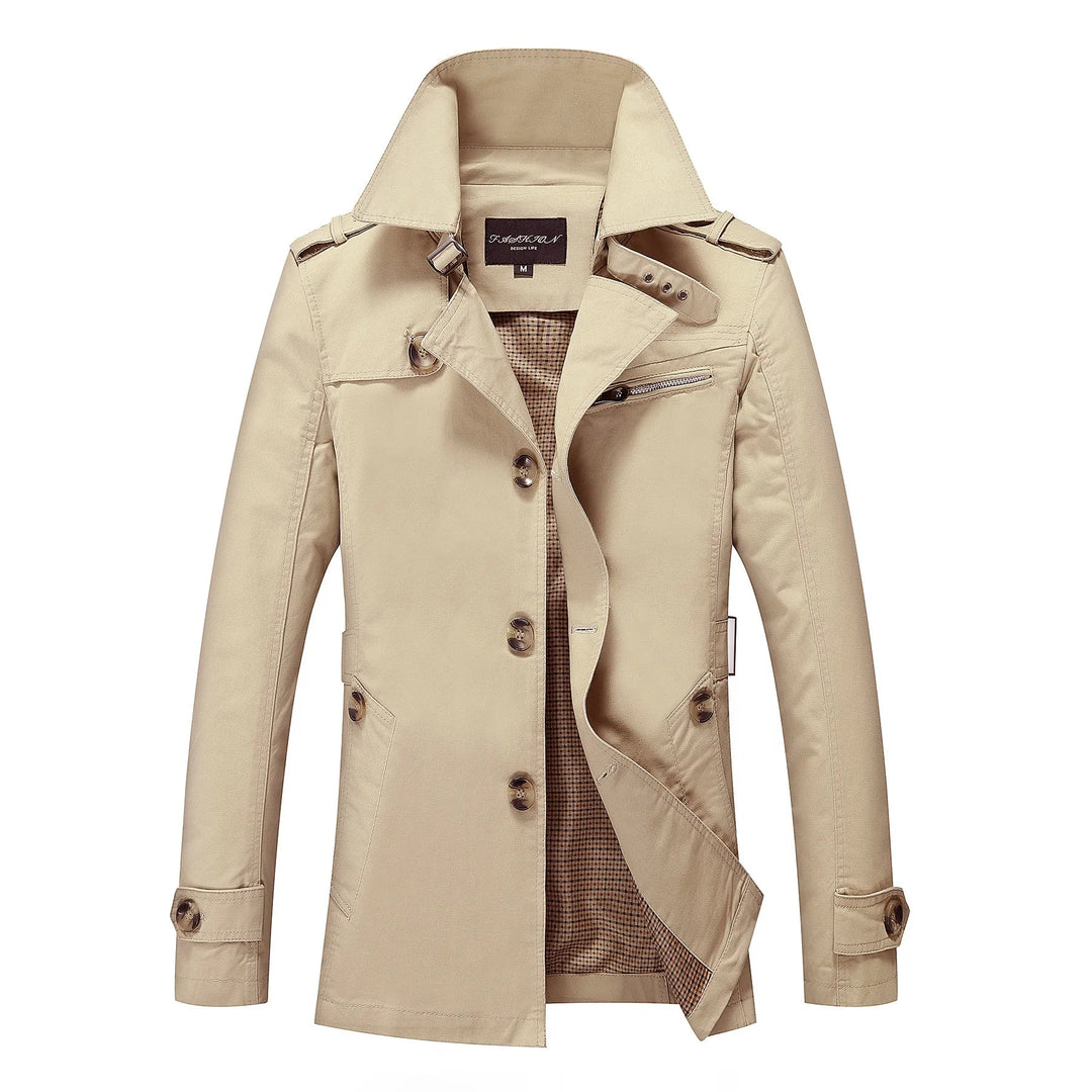 Men’s Single Breasted Slim Fit Trench Jacket