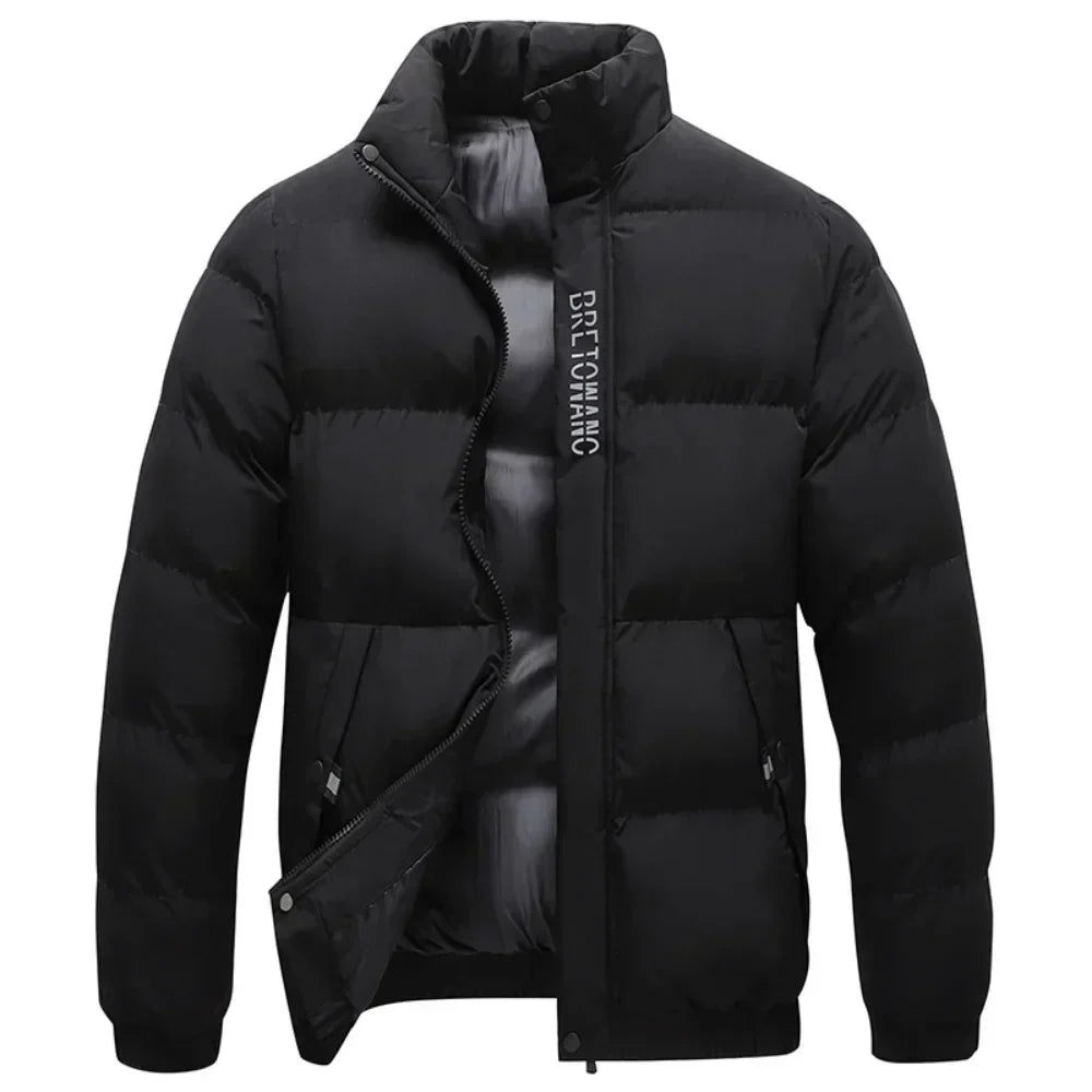 Men’s Stand Collar Quilted Puffer Jacket for Winter