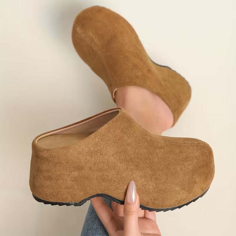 Women’s Suede-Look Platform Slip On Clog Mules