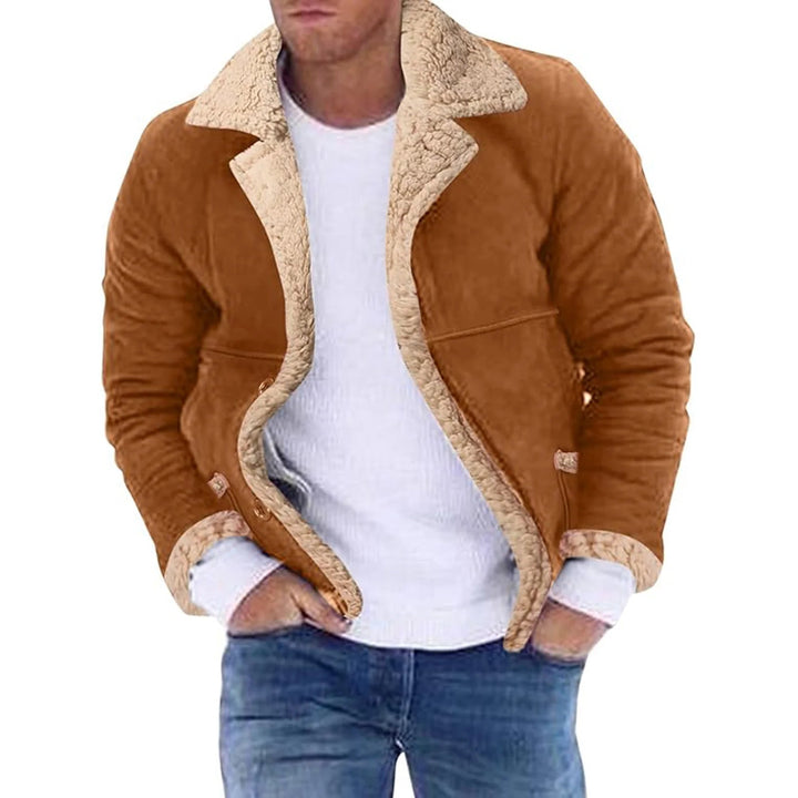 Men’s Faux Suede Sherpa Lined Lapel Jacket