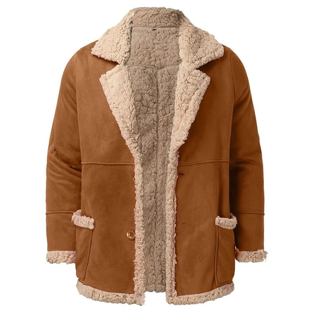 Men’s Faux Suede Sherpa Lined Lapel Jacket