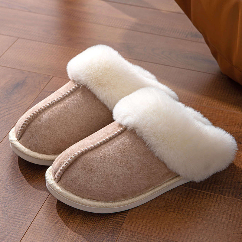 Warm Faux Fur Trim House Slippers