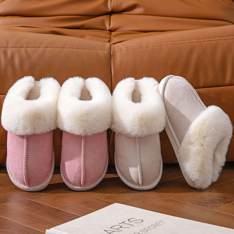 Warm Faux Fur Trim House Slippers