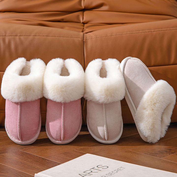 Warm Faux Fur Trim House Slippers