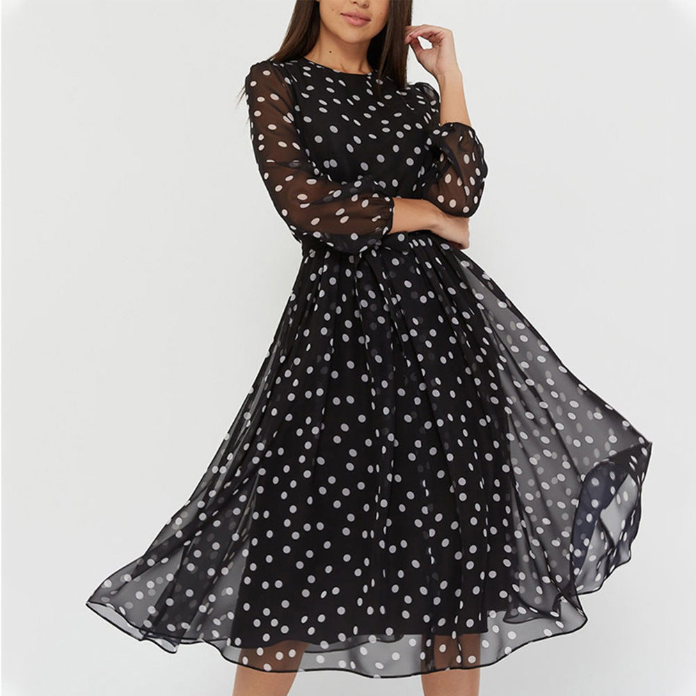 Cotton Blend Polka Dot Summer Dress with Lantern Sleeves | Lydia
