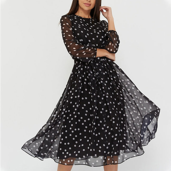 Cotton Blend Polka Dot Summer Dress with Lantern Sleeves | Lydia