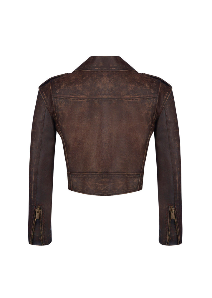 Women’s Cropped Distressed Biker Jacket Vintage Wash