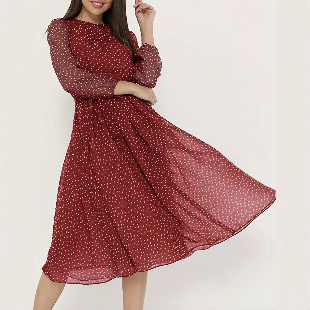 Cotton Blend Polka Dot Summer Dress with Lantern Sleeves | Lydia