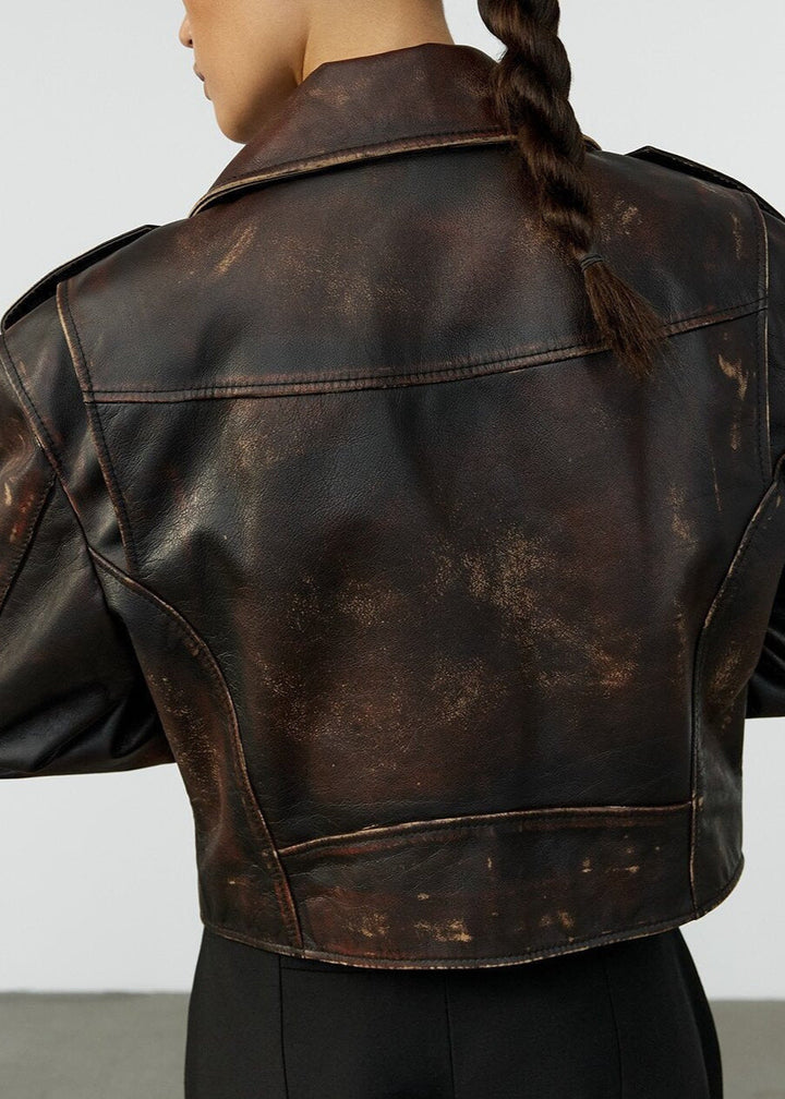 Women’s Cropped Distressed Biker Jacket Vintage Wash