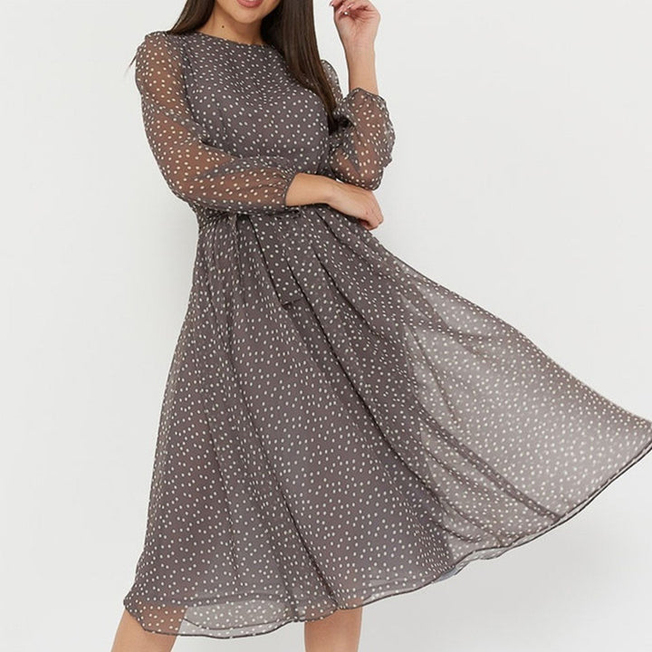 Cotton Blend Polka Dot Summer Dress with Lantern Sleeves | Lydia