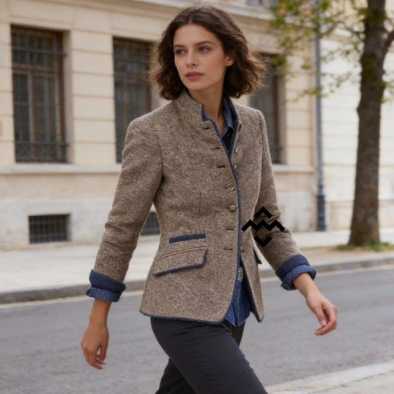 Women’s Woolen Military Blazer Stand Collar Equestrian Jacket