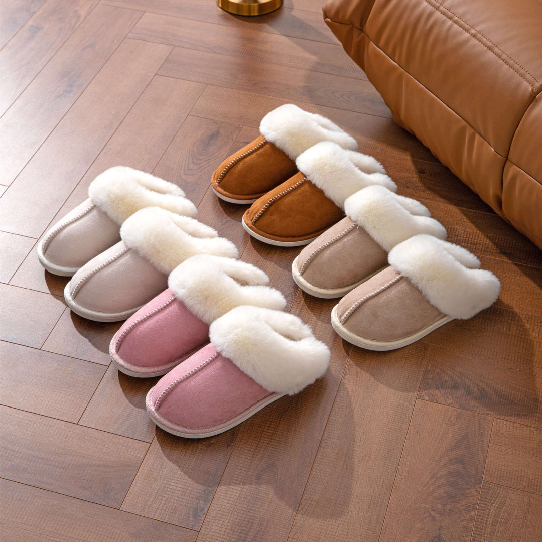 Warm Faux Fur Trim House Slippers