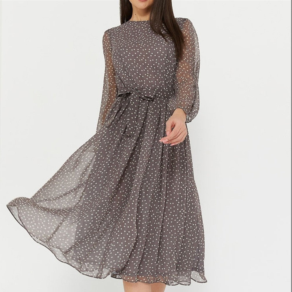 Cotton Blend Polka Dot Summer Dress with Lantern Sleeves | Lydia