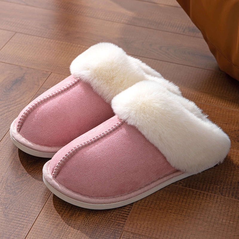 Warm Faux Fur Trim House Slippers