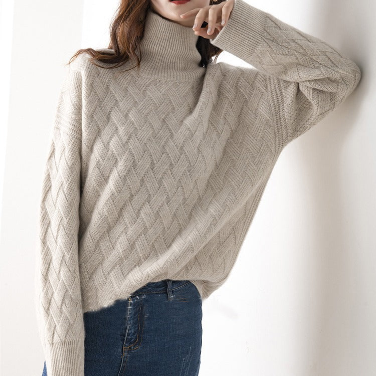 Women's Basketweave Knit Turtleneck Jumper