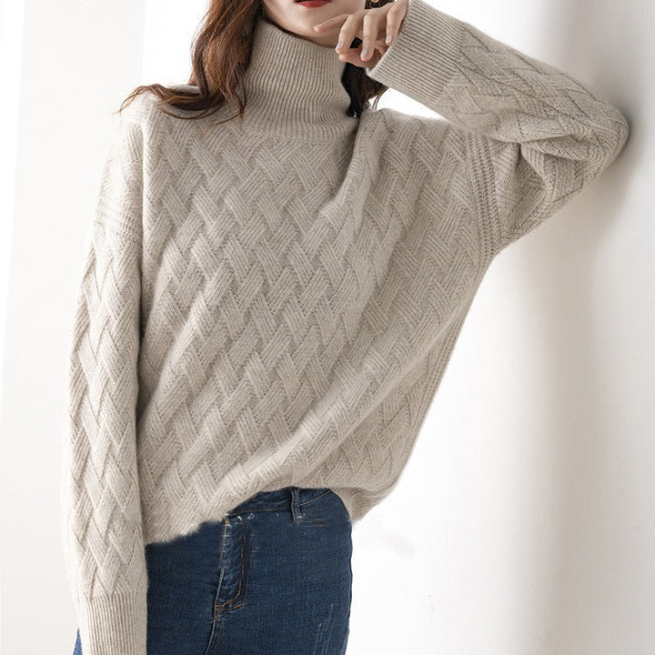 Women's Basketweave Knit Turtleneck Jumper
