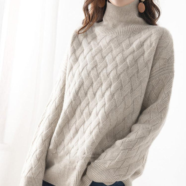 Women's Basketweave Knit Turtleneck Jumper