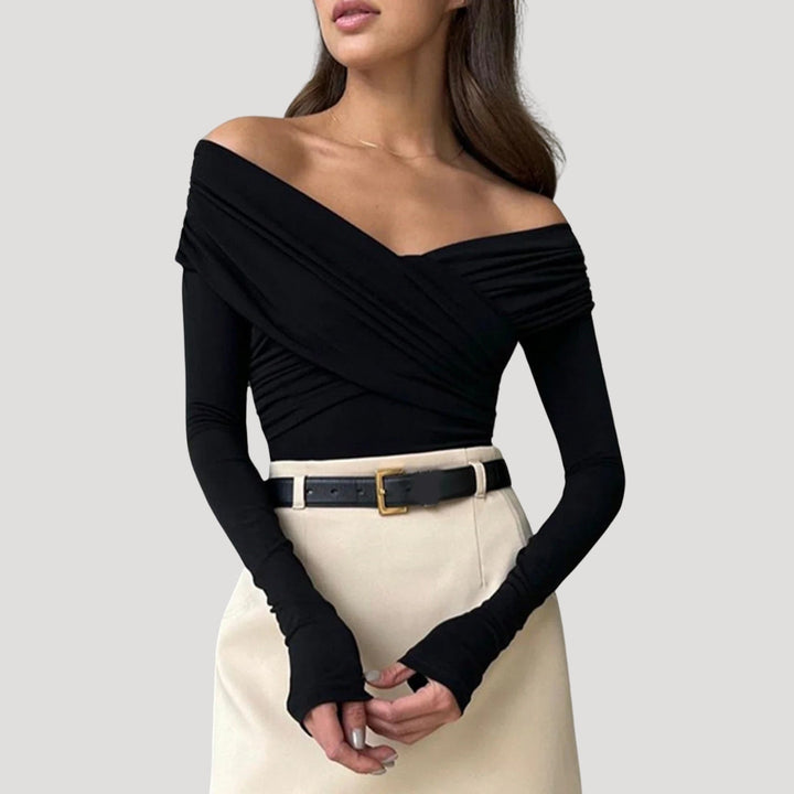 Women’s Off-Shoulder Ruched Long Sleeve Top