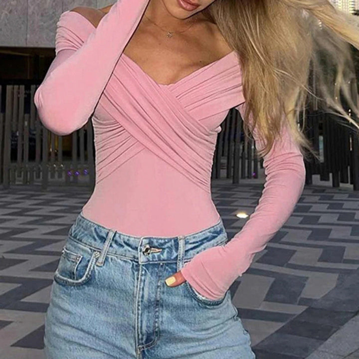 Women’s Off-Shoulder Ruched Long Sleeve Top