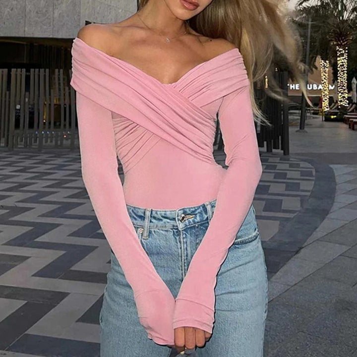 Women’s Off-Shoulder Ruched Long Sleeve Top