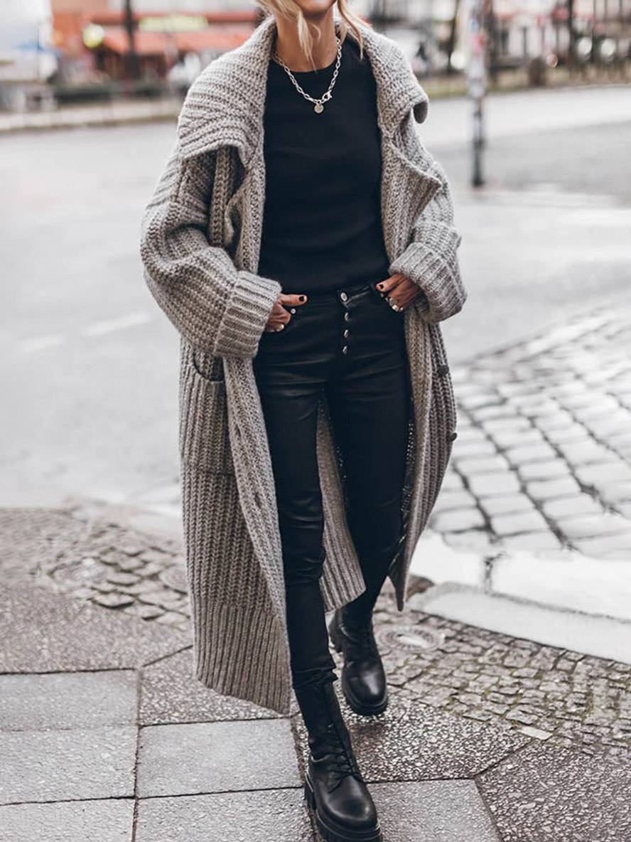 Women’s Chunky Rib Oversized Lapel Cardigan Coat