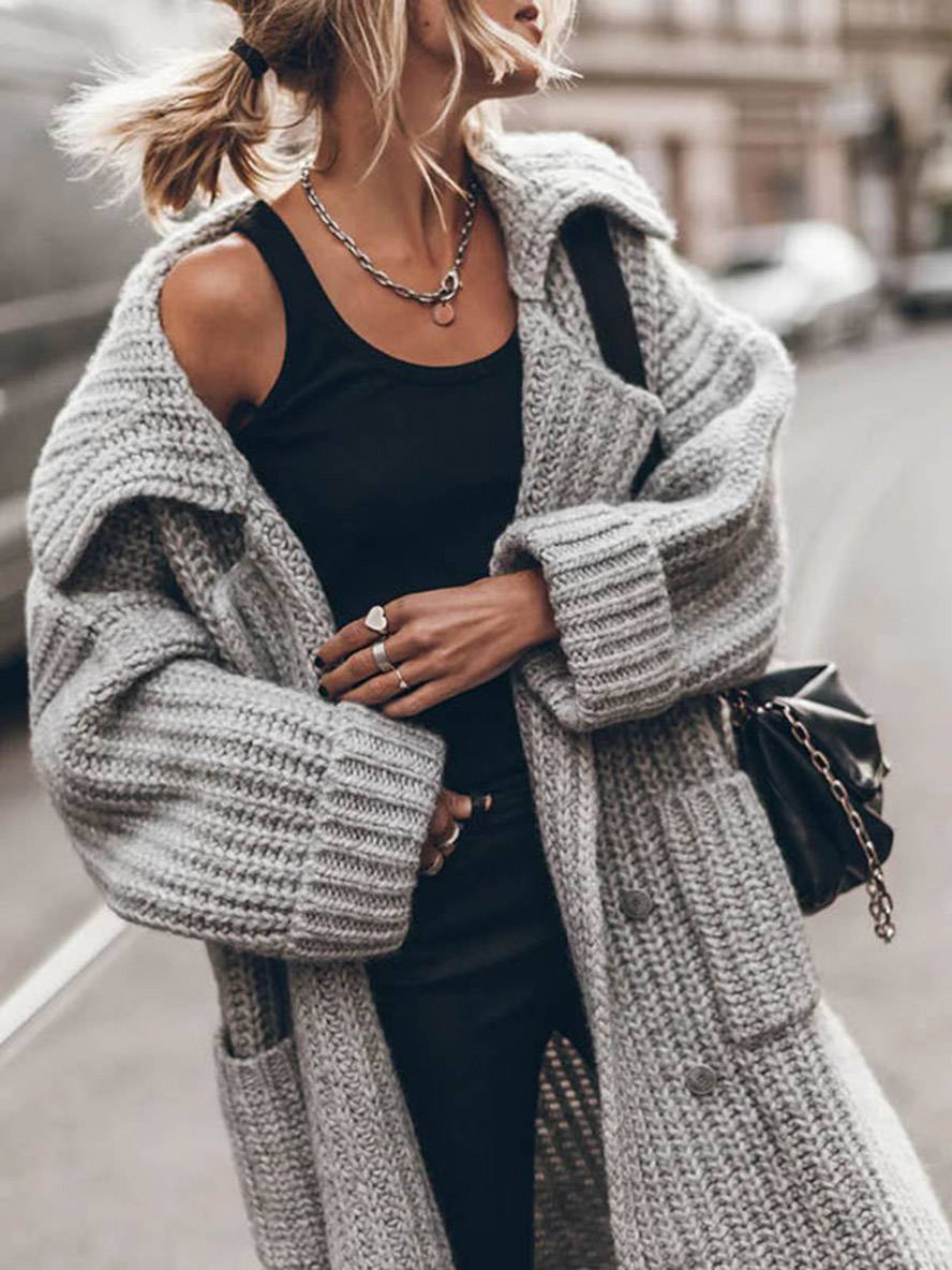 Women’s Chunky Rib Oversized Lapel Cardigan Coat