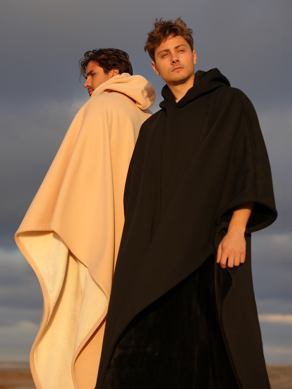 Unisex Shearling Lined Loose Hooded Poncho Jacket