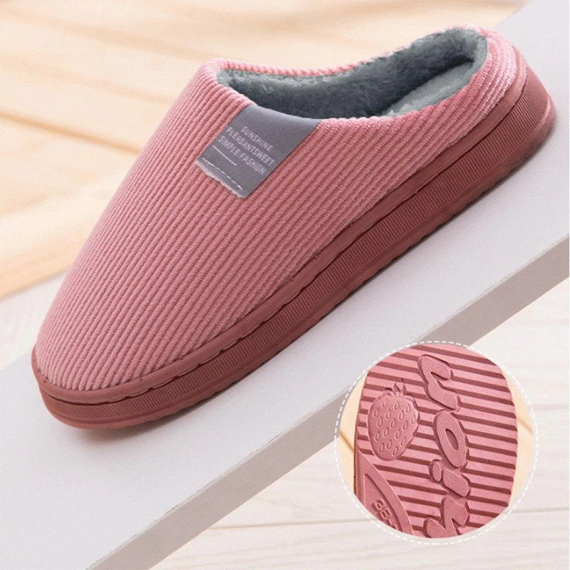 Women's Fleece-Lined Corduroy House Slippers
