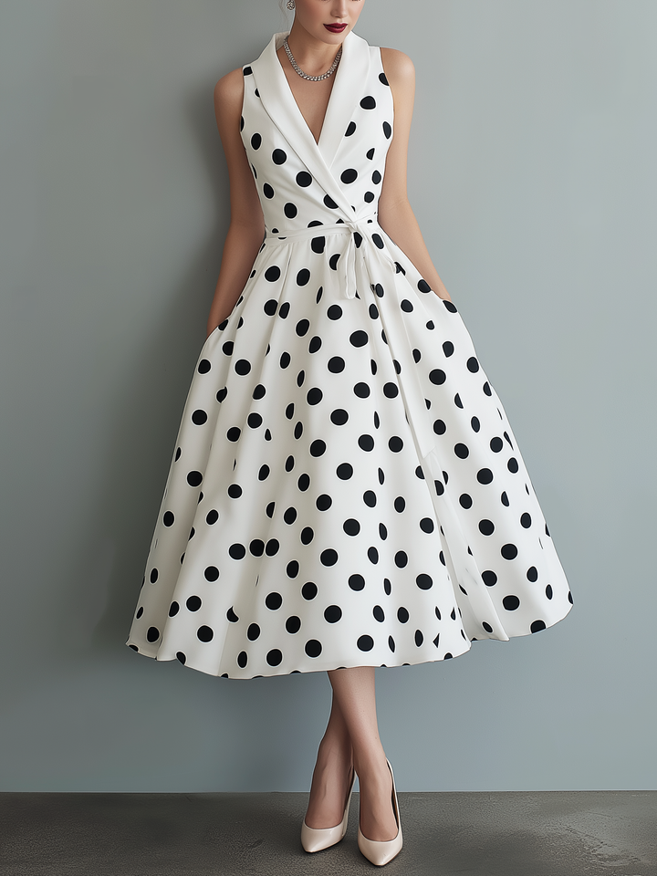 Polka Dot Midi Dress with Collared Neckline | Odette