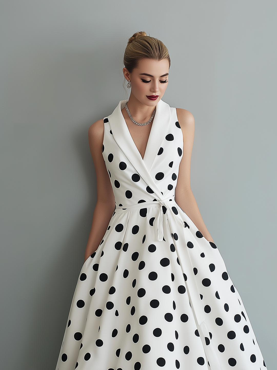 Polka Dot Midi Dress with Collared Neckline | Odette